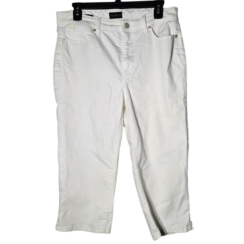 Talbots Women White Pedal Pusher Denim Jeans 8 Cropped Minimalist Neutral Resort
